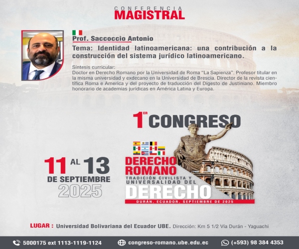 Invitado especial en Conferencia magistral en el Congreso de Derecho Romano UBE-Sapienza